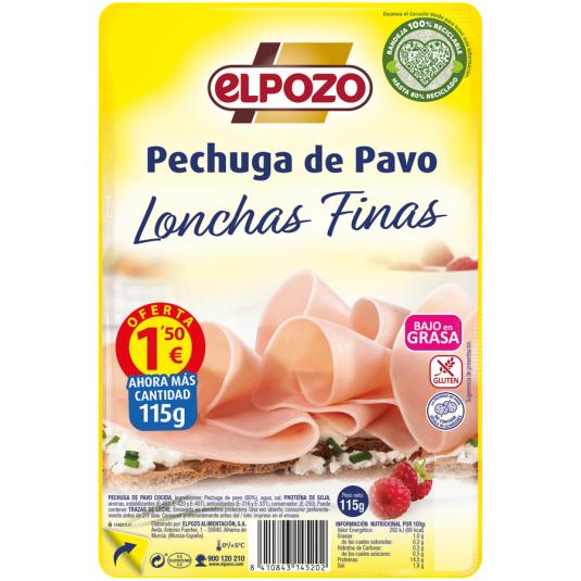 PECHUGA PAVO FINAS LONCHAS B/GRASA EL POZO 115G