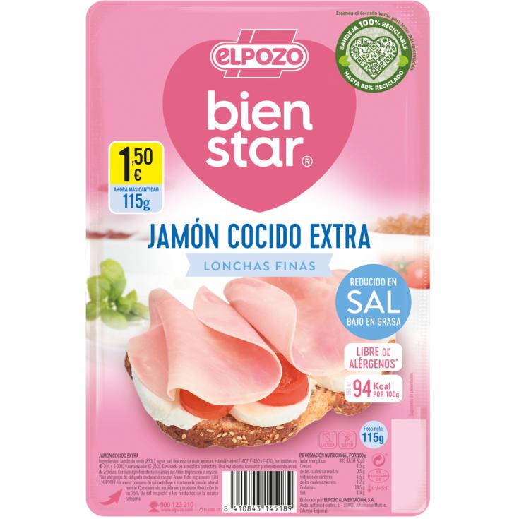 JAMÓN COCIDO FINAS LONCHAS RED.SAL L/ALERG EL POZO 115G