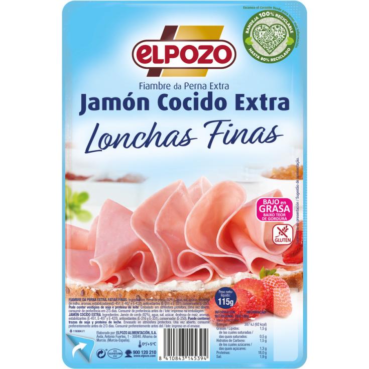 JAMÓN COCIDO BAJO EN GRASA LONCHAS FINAS EL POZO 115G