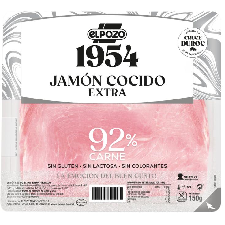 JAMON COCIDO EXTRA LONCHAS 1954 EL POZO 150G