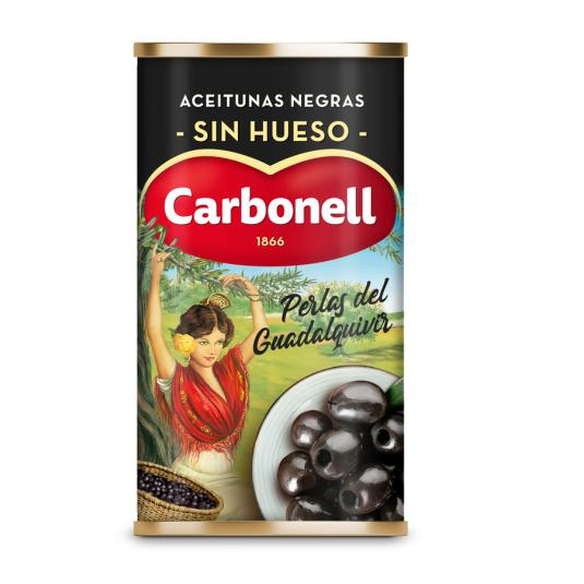 ACEITUNAS NEGRAS SIN HUESO PERLAS LATA CARBONELL 150G ESCURR