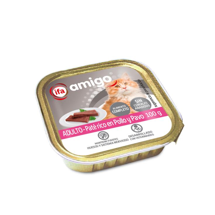 COMIDA GATO HÚMEDO PATÉ DE POLLO TARRINA IFA AMIGO 100G