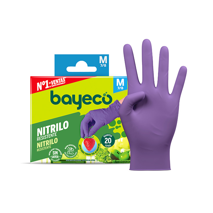 GUANTE NITRILO MORADO T M BAYECO 20U