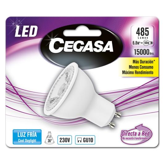 BOMBILLA LED LUZ FRÍA 5.8W GU10 CEGASA 1U