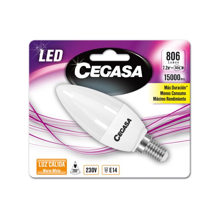 BOMBILLA LED LUZ CÁLIDA 7.5W VELA E14 CEGASA 1U